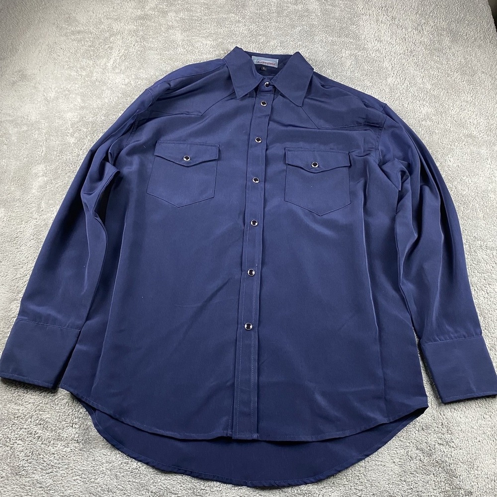 Lavana USA‎ Dress Shirt Snap Buttons Mens Large Blue Long Sleeve